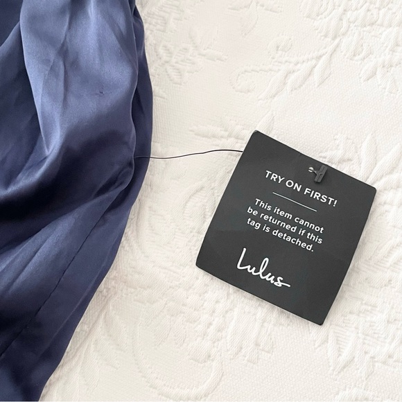 NWT Lulus Law of Attraction Navy Blue One-Shoulder Asymmetrical Midi Dress Large - Picture 6 of 8